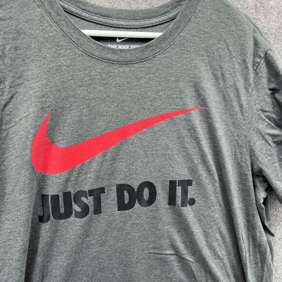 Nike Shirt Men Extra Large Gray Red Athletic Crewneck Swoosh Gym Just Do it - Picture 4 of 12